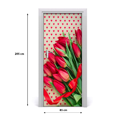 Autocolante para porta Tulipas vermelhas