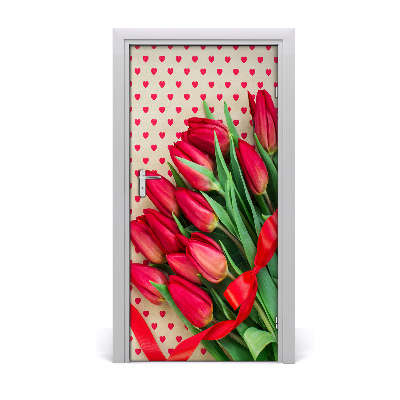 Autocolante para porta Tulipas vermelhas