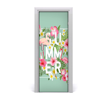 Autocolante para porta Feriados e flamingos