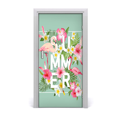Autocolante para porta Feriados e flamingos