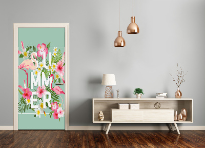 Autocolante para porta Feriados e flamingos