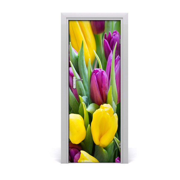 Autocolante para porta Tulipas coloridas