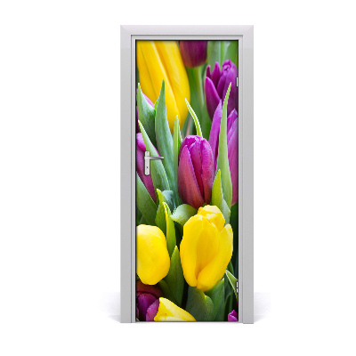 Autocolante para porta Tulipas coloridas