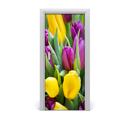 Autocolante para porta Tulipas coloridas