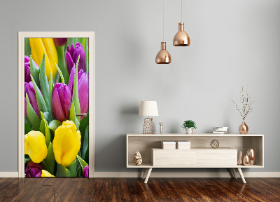 Autocolante para porta Tulipas coloridas