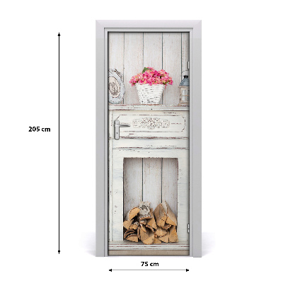 Autocolante para porta Lareira de madeira