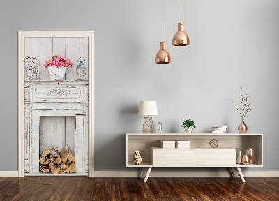 Autocolante para porta Lareira de madeira