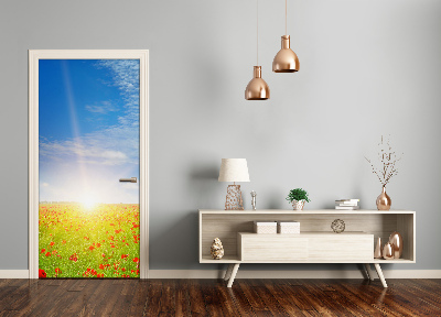 Papel de parede em porta Campo de papoulas