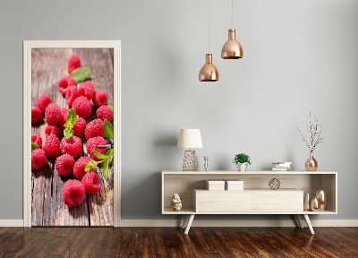 Papel de parede em porta Framboesas