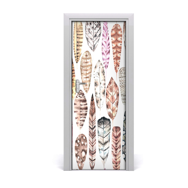 Papel de parede em porta Penas coloridas