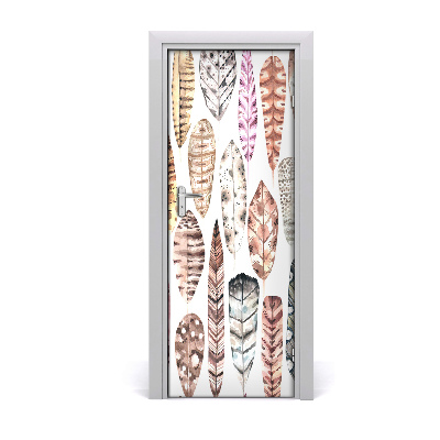 Papel de parede em porta Penas coloridas