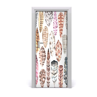 Papel de parede em porta Penas coloridas