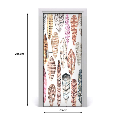 Papel de parede em porta Penas coloridas