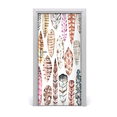 Papel de parede em porta Penas coloridas