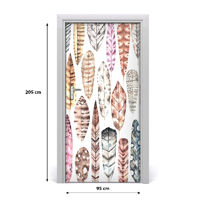 Papel de parede em porta Penas coloridas