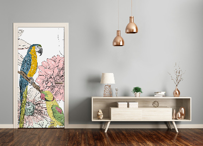 Autocolante para porta Papagaios e flores