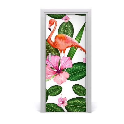 Adesivo em porta Flamingos e flores
