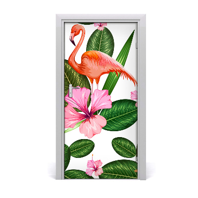 Adesivo em porta Flamingos e flores