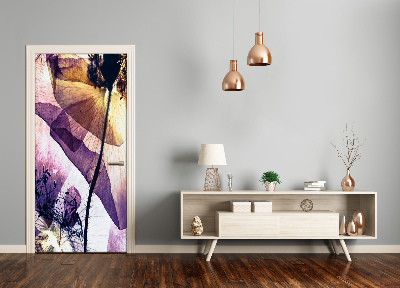 Papel de parede em porta Papoulas