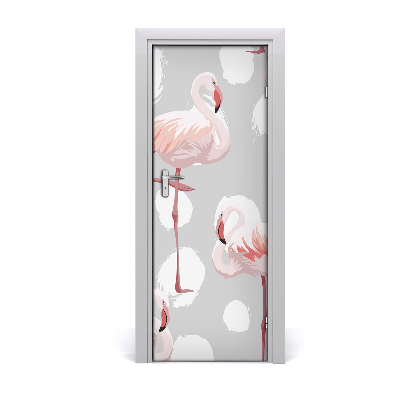 Papel de parede em porta Flamingos e pontos