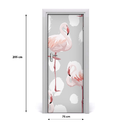 Papel de parede em porta Flamingos e pontos