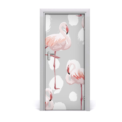 Papel de parede em porta Flamingos e pontos