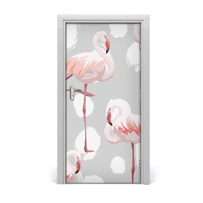 Papel de parede em porta Flamingos e pontos