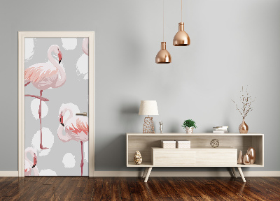 Papel de parede em porta Flamingos e pontos