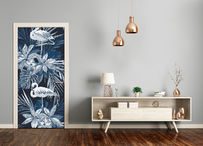 Autocolante para porta Flores e flamingos