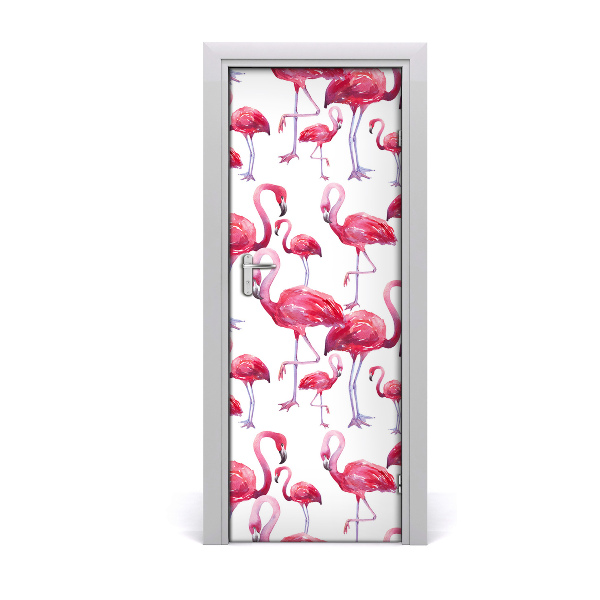 Adesivo em porta Flamingos