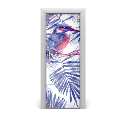Adesivo em porta Folhas de palmeira e um pássaro