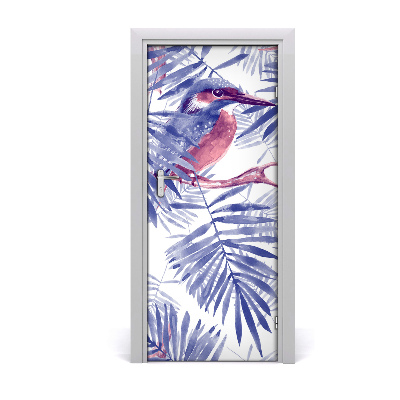 Adesivo em porta Folhas de palmeira e um pássaro