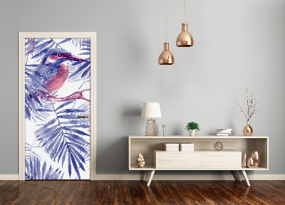 Adesivo em porta Folhas de palmeira e um pássaro