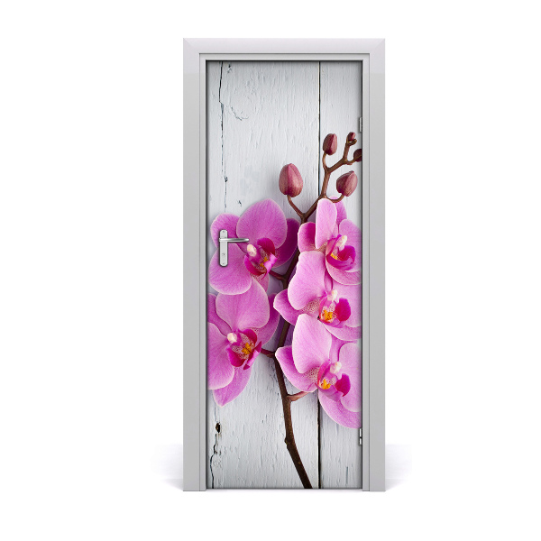 Adesivo em porta orquídea rosa
