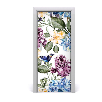 Autocolante para porta Flores e pássaros