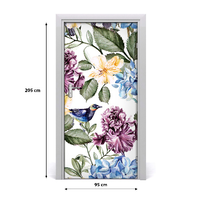 Autocolante para porta Flores e pássaros