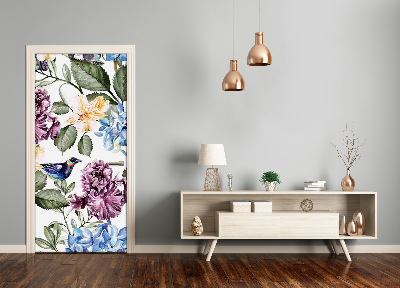 Autocolante para porta Flores e pássaros