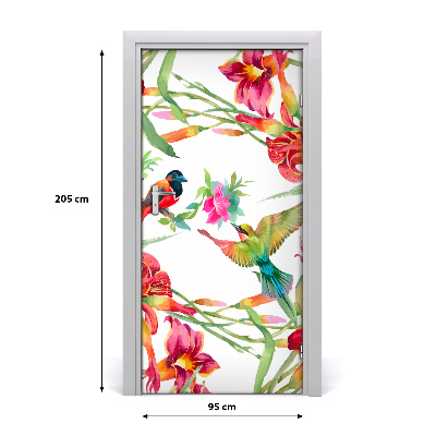 Autocolante para porta Pássaros e flores