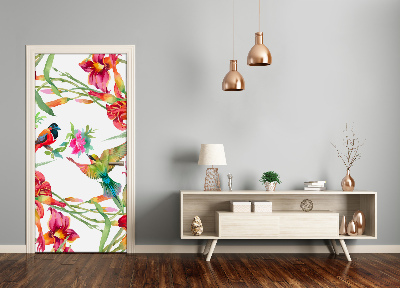 Autocolante para porta Pássaros e flores