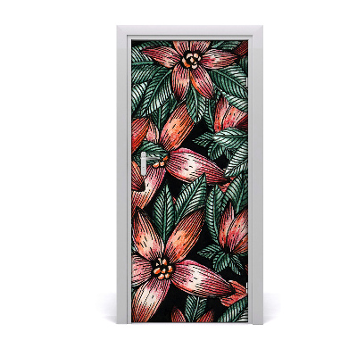 Papel de parede em porta Flores tropicais