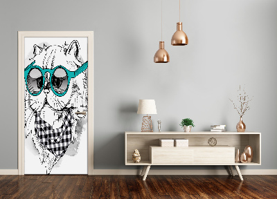 Adesivo em porta Gato com óculos