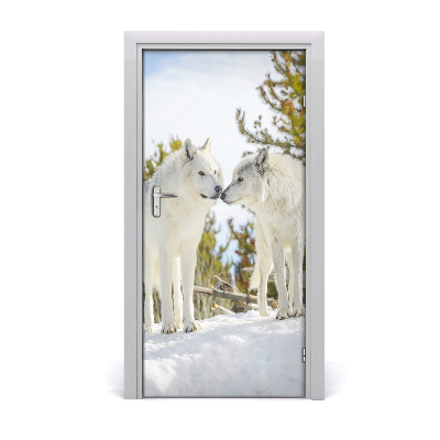 Autocolante para porta Dois lobos brancos