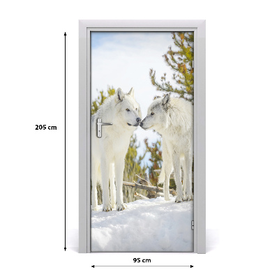 Autocolante para porta Dois lobos brancos