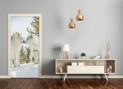 Autocolante para porta Dois lobos brancos