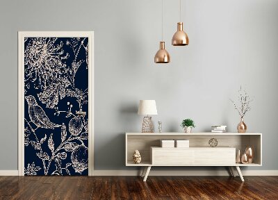 Papel de parede em porta Flores e pássaros