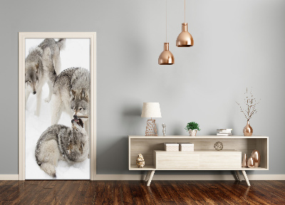 Papel de parede em porta Lobos cinzentos