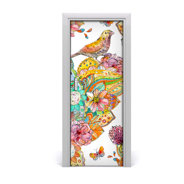 Papel de parede em porta Borboletas e flores