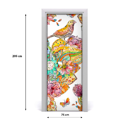 Papel de parede em porta Borboletas e flores