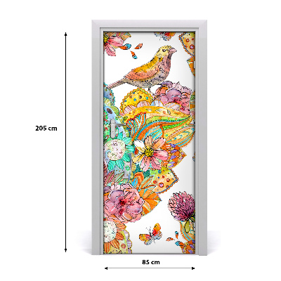 Papel de parede em porta Borboletas e flores