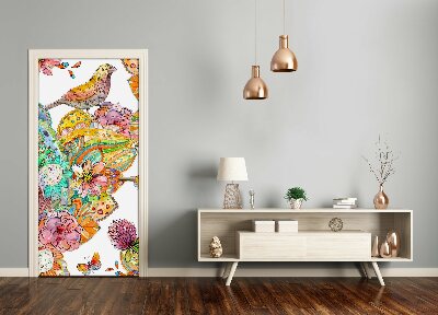 Papel de parede em porta Borboletas e flores